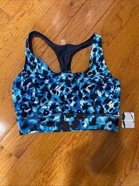 Free People Blue and Black Floral Racerback Sports Bra